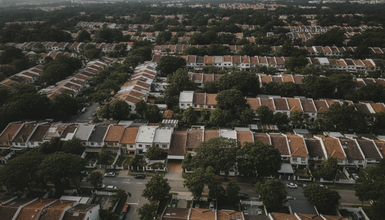 Aerial editorial view of a Kovan landed housing estate